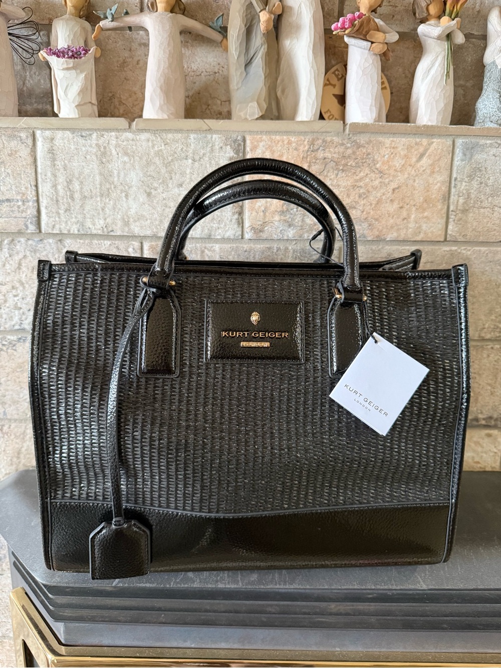 Kurt Geiger Black Textured Christie’s Satchel Tote